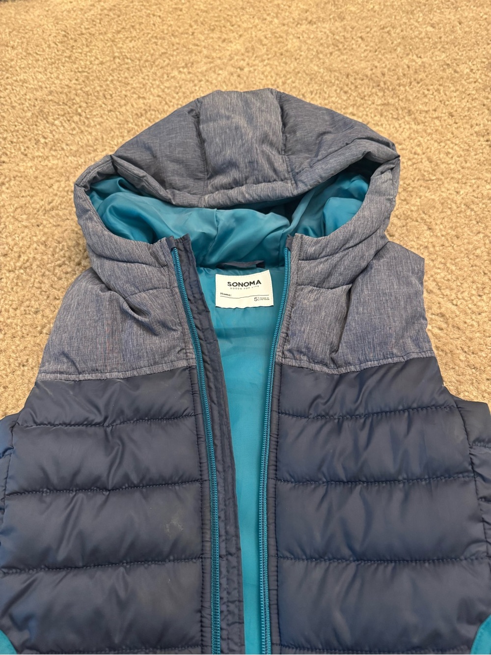 SONOMA Navy & Teal Hooded Puffer Vest for Kids